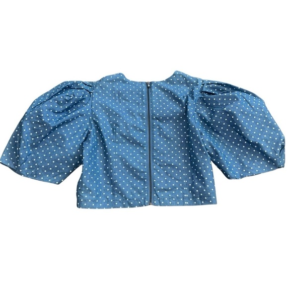 Kashieca By Rhett Eala Puff Sleeve Boxy Blue Polka Dot Crop Top Women’s S Zipper - Picture 3 of 12